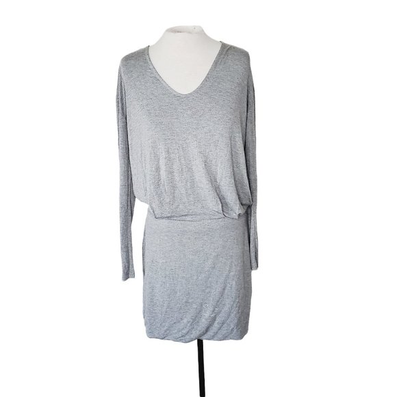 BANANA REPUBLIC Grey Jersey Long Sleeve V-Neck Stretch Dress - Picture 3 of 12